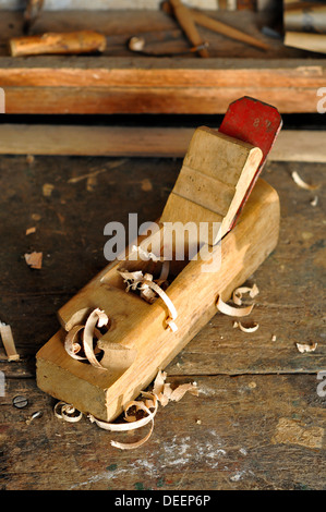 old cabinetmaker on wooden table Stock Photo