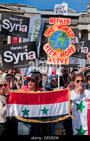 Syrian Protest  'Don't Attack Syria' demonstration Trafalgar Square London 31/8/13 Stock Photo
