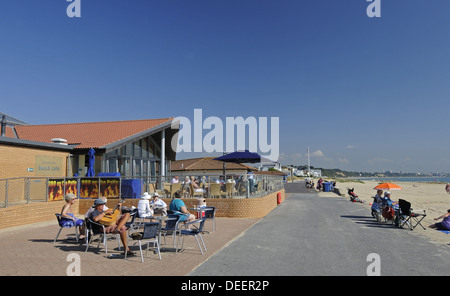 Beachside cafe and promenade Sandbanks Beach Poole Dorset England Stock Photo