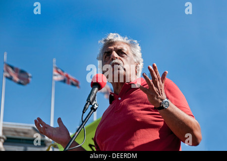 Taraq Ali speaking in Trafalgar Square at  'Don't Attack Syria' demonstration September 2013 Stock Photo