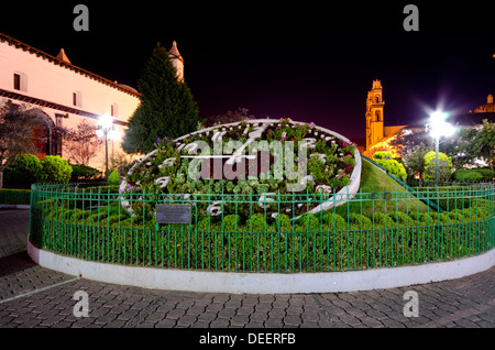 Night view of flower clock in the main square of Zacatlan in Puebla state in Central Mexico Stock Photo