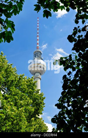 Beautiful view on Fernsehturm (tv-tower) in Berlin, Germany Stock Photo