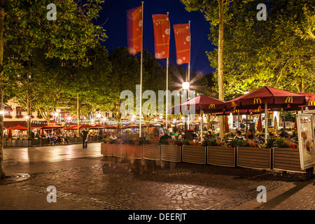 Outdoor bars and restaurants around the Place d'Armes in Luxembourg City at night. Stock Photo