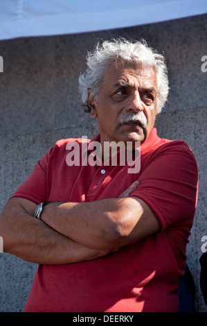 Taraq Ali speaking in Trafalgar Square at  'Don't Attack Syria' demonstration September 2013 Stock Photo