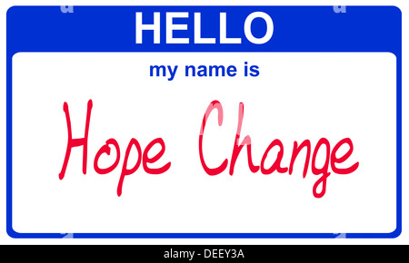 hello my name is hope change blue sticker Stock Photo