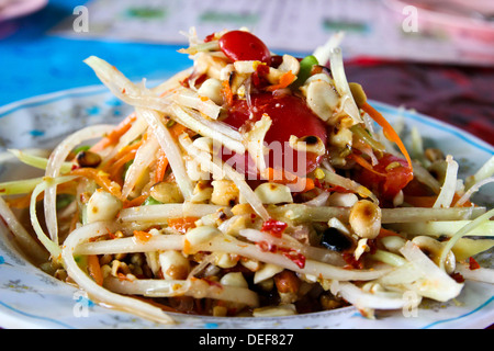 Thai papaya salad also known as Som Tum from Thailand. Stock Photo