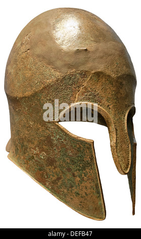 Bronze Corinthian helmet in Olympian Museum, Olympia Archaeological Museum Olympia Greece Stock Photo