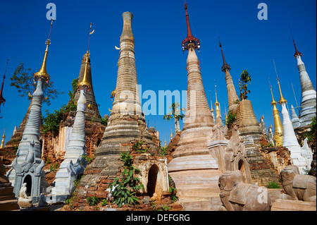The 1045 stupas of Shwe Inn Thein temple, Inn Dein village, Inle Lake, Shan State, Myanmar (Burma), Asia Stock Photo