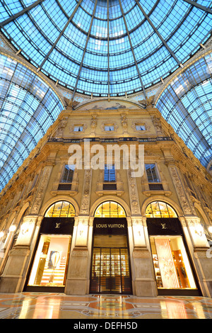 Louis Vuitton, glass dome over the octagon, luxury shopping arcade Galleria Vittorio Emanuele II, Milan, Lombardy, Italy Stock Photo