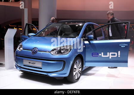 Frankfurt, Germany. 17th Sep, 2013. International Motor Show in Frankfurt, Germany. Volkswagen presenting the E-Up at the 65th IAA in Frankfurt, Germany on September 17, 2013 © philipus/Alamy Live News Stock Photo