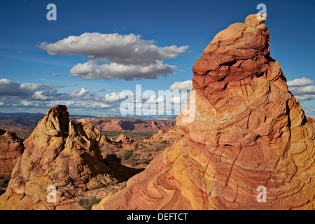 Sandstone formations under clouds, Coyote Buttes Wilderness, Vermillion Cliffs National Monument, Arizona, USA Stock Photo