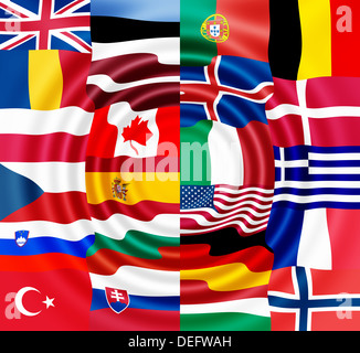 National flags of the NATO countries Stock Photo