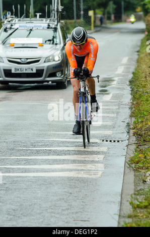Mike Northey of Node 4 Giordana Racing Stage 3 of the 2013 Tour of Britain, a 16km individual time trial at Knowsley, Merseyside Stock Photo