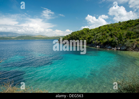 A small bay near the town of Agios Stefanos on northeast coast of Corfu, Ionian Islands, Greek Islands, Greece, Europe Stock Photo