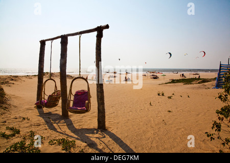 Swing on the beach, Morjim, North Goa, Goa, India Stock Photo