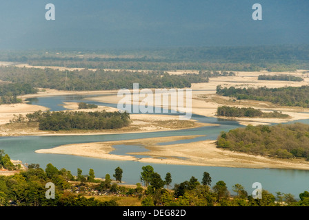 River Ganges emerging from Himalayas at Haridwar, seen from Mansa Devi Temple hill, Uttarakhand, India, Asia Stock Photo