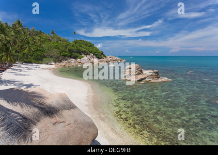 Private secluded beach fringed by palm trees at the Silavadee Pool Spa Resort near Lamai, Koh Samui, Thailand, Southeast Asia Stock Photo