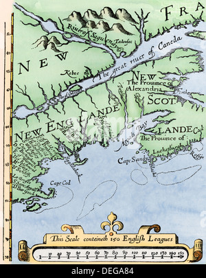 Alexander's map of the north Atlantic coast of New England and Nova Scotia, 1624. Hand-colored woodcut