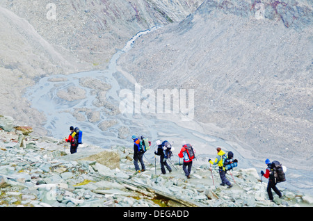 Hikers on the Matterhorn, Zermatt, Valais, Swiss Alps, Switzerland, Europe Stock Photo
