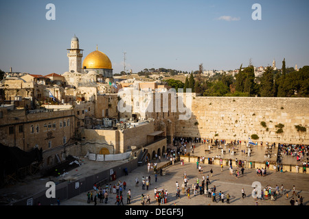 View over the Western Wall (Wailing Wall) and the Dome of the Rock mosque, UNESCO, Jerusalem, Israel, Middle East Stock Photo