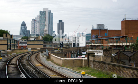 London Gherkin and Tower 42 from Hoxton station, London Stock Photo