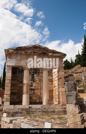 Treasure of the Athenians at Delphi oracle archaeological site in Greece Stock Photo