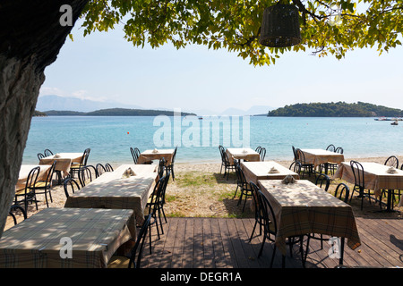 Typical paper tablecloth in Greek taverna restaurant with print of