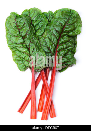 Mangold or Swiss chard leaves isolated on white Stock Photo