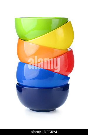Six ceramic bowls in a stack. Isolated on white background Stock Photo