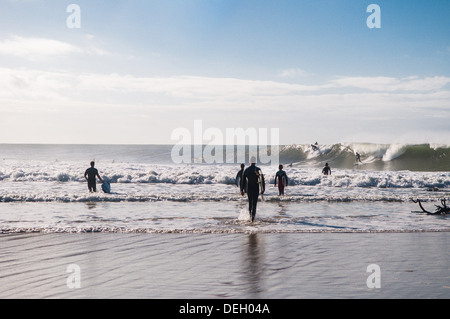 Surfers at Snapper Rocks, Gold Coast, Queensland, Australia Stock Photo