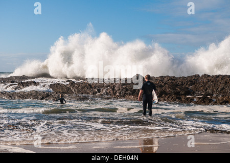 Surfers at Snapper Rocks, Gold Coast, Queensland, Australia Stock Photo