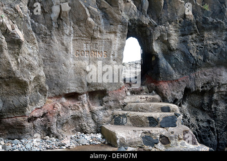 entrance to the gobbins path at islandmagee larne northern ireland just before redevelopment Stock Photo