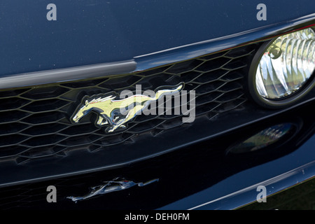 Ford Mustang badge, American Auto Club International classic car show, Northampton, England, 18th August 2013 Stock Photo