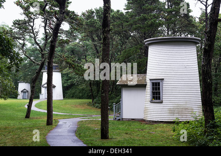 The Three Sisters, decommissioned lighthouses in Eastham, Cape Cod, Massachusetts, USA Stock Photo