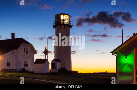 Lighthouse at dawn, Chatham Light, Chatham, Cape Cod, Massachusetts, USA Stock Photo