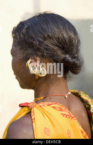 Woman with earring, Oriya tribe, Orissa, India Stock Photo