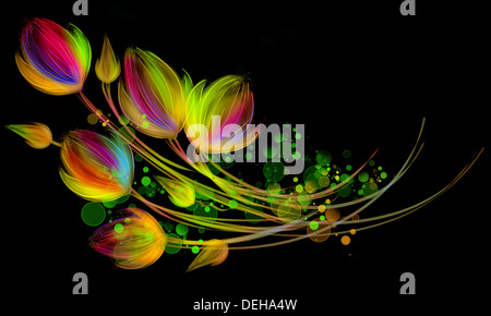 Digital art drawing. Flower fantasy on black background. Stock Photo
