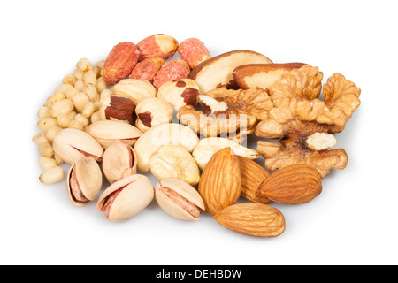 mixed nuts group on white background Stock Photo