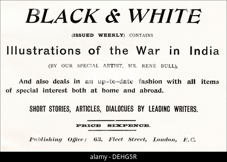 Original 1890s vintage Victorian advertisement advertising BLACK & WHITE weekly newspaper magazine, advert circa 1898 Stock Photo