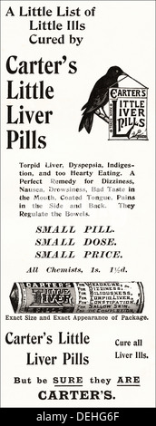 Original 1890s vintage Victorian advertisement advertising CARTER'S LITTLE LIVER PILLS, advert circa 1898 Stock Photo