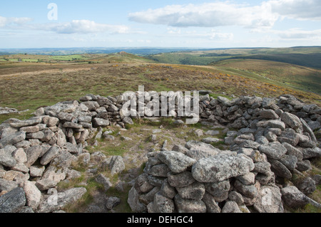 View south from cairn enclosure on top of Yar Tor, Dartmoor Stock Photo