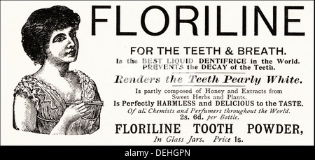 Original 1890s vintage Victorian advertisement advertising FLORILINE TOOTH POWDER, advert circa 1898 Stock Photo