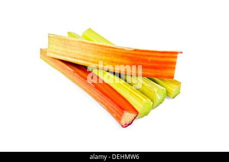 Bundle of stalks of rhubarb isolated on a white background Stock Photo