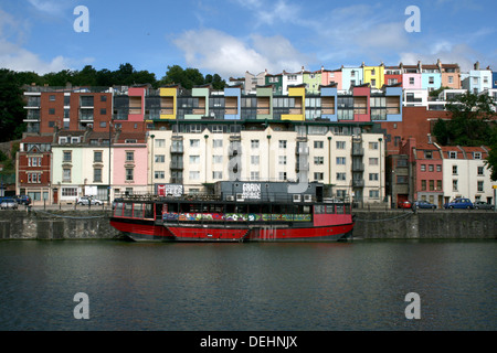 Colourful houses  in Hotwells and Cliftonwood viewed from across Bristol Harbour. Stock Photo