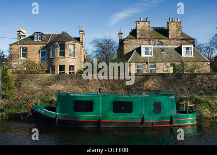 Canal Boat at Union Canal, Edinburgh, Scotland, United Kingdom, Europe Stock Photo