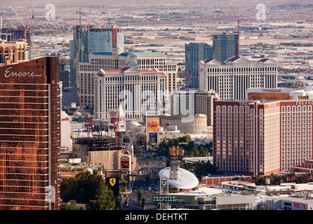 Las Vegas Nevada USA The Strip with The Mirage, Caesars Palace and The Bellagio from the tower of the Stratosphere. JMH5460 Stock Photo