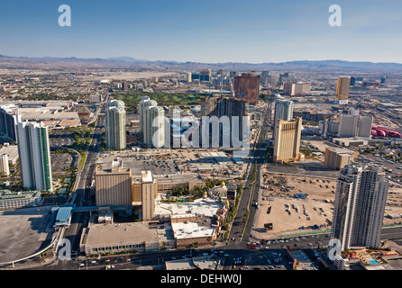 Las Vegas Nevada USA The Strip viewed from the tower of the Stratosphere Casino and Hotel with Hilton left and Sahara. JMH5458 Stock Photo