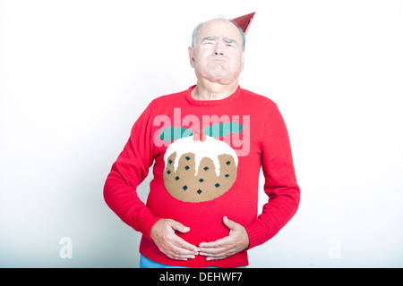 Senior Adult Man indicating that he is full up Stock Photo