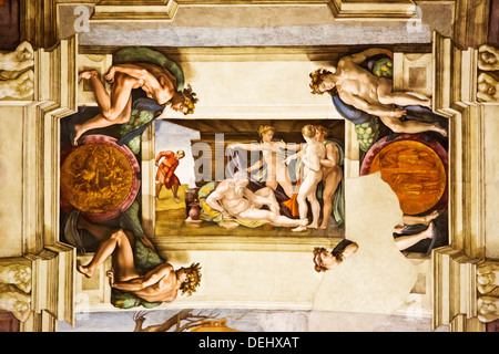 Fresco in the Sistine Chapel, Vatican Museums, Vatican City, Rome, Lazio, Italy Stock Photo