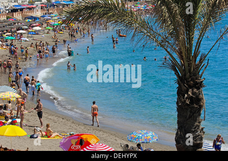 Santa Ana Beach in high season , Benalmadena. Malaga province, Costa del Sol, Andalusia, Spain Stock Photo